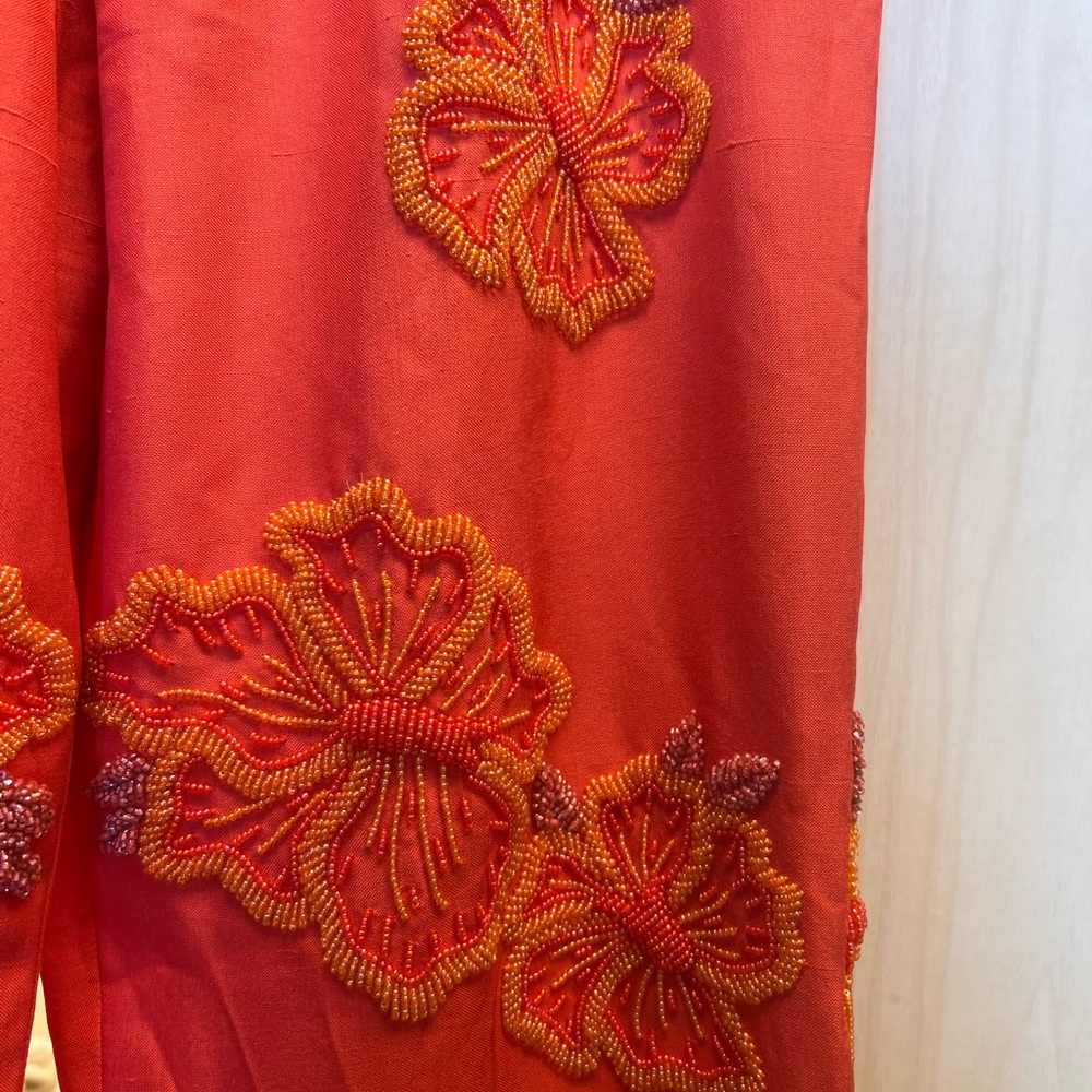 Embroidered Red Cropped Pants